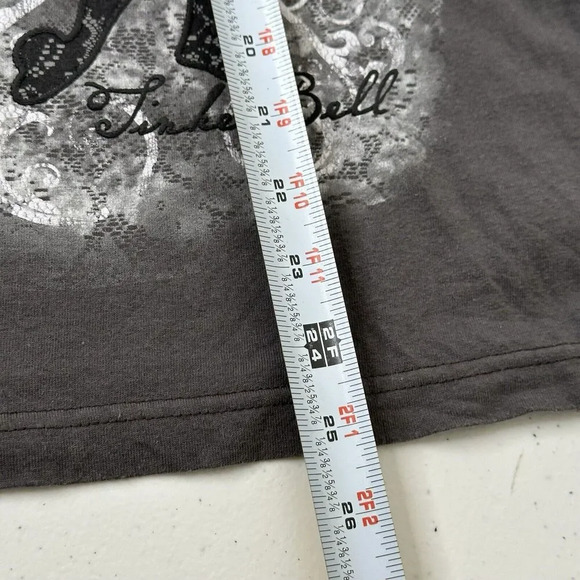 Disney Tinker Bell Grey Graphic T-Shirt Sz XXL Organic Cotton Fairy Lace Overlay - Picture 7 of 9